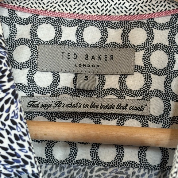 Ted Baker XL EU5 Blue White Printed Button Down Long Sleeve Dress Shirt - Picture 3 of 9